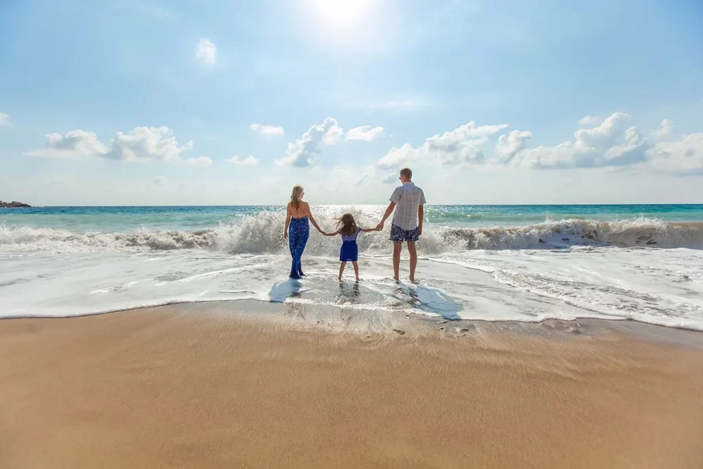 Family enjoying the Caribbean Sea